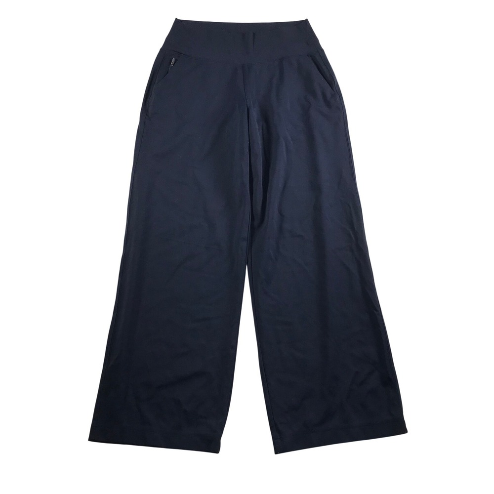 Athleta Womens Navy Blue Wide Leg High Rise Ribbed Waist Active Pants Size M